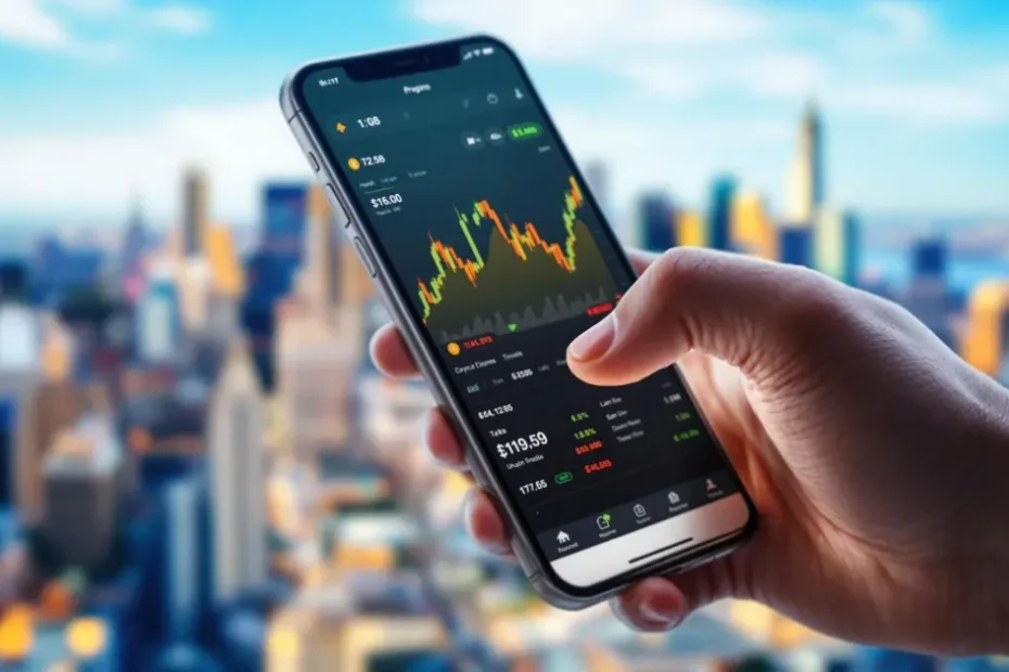 Smartphone displaying cryptocurrency trading app interface.